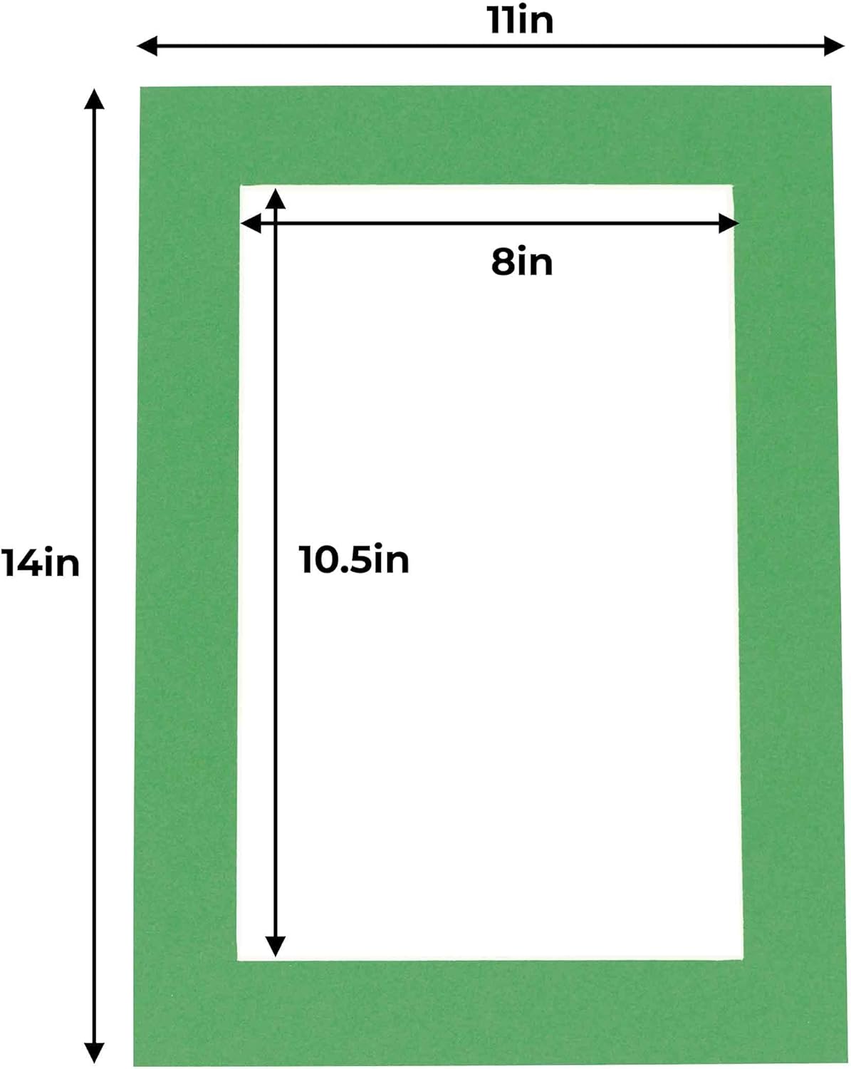 11x14 Mat for 8.5x11 Photo - Precut Bright Green Picture Matboard for Frames 11 x 14 Inches - Bevel Cut to Display Art 8.5 x 11 Inches - Acid Free Pack of 100 MATS with Backing Boards & Clear Bags