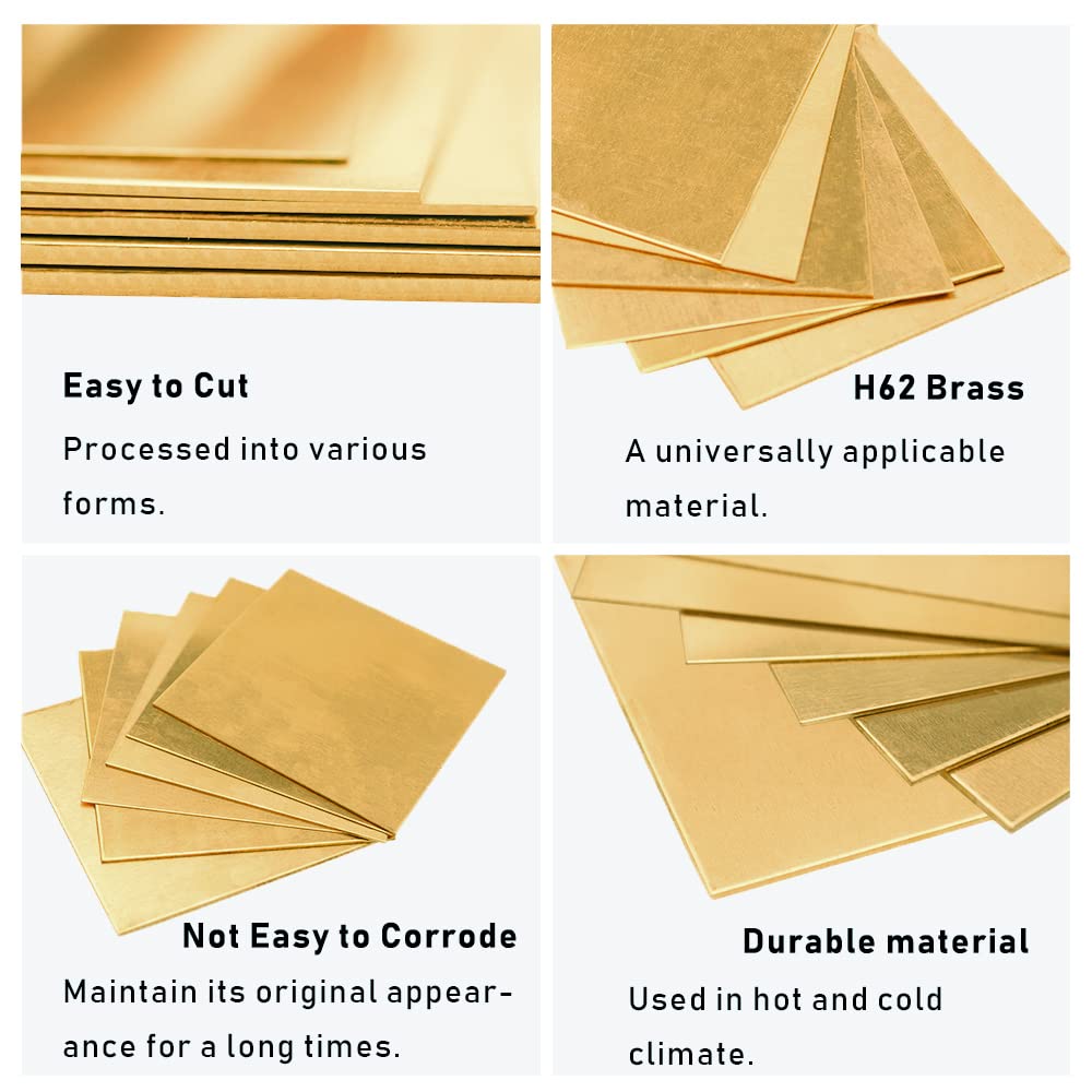 10 Gauge Brass Sheet，H62 Brass Plates Metal 0.098" Thickness x 5.9" Width x 5.9" Lenght, for Models, Crafts, Repairs, Electrical, 1Pcs