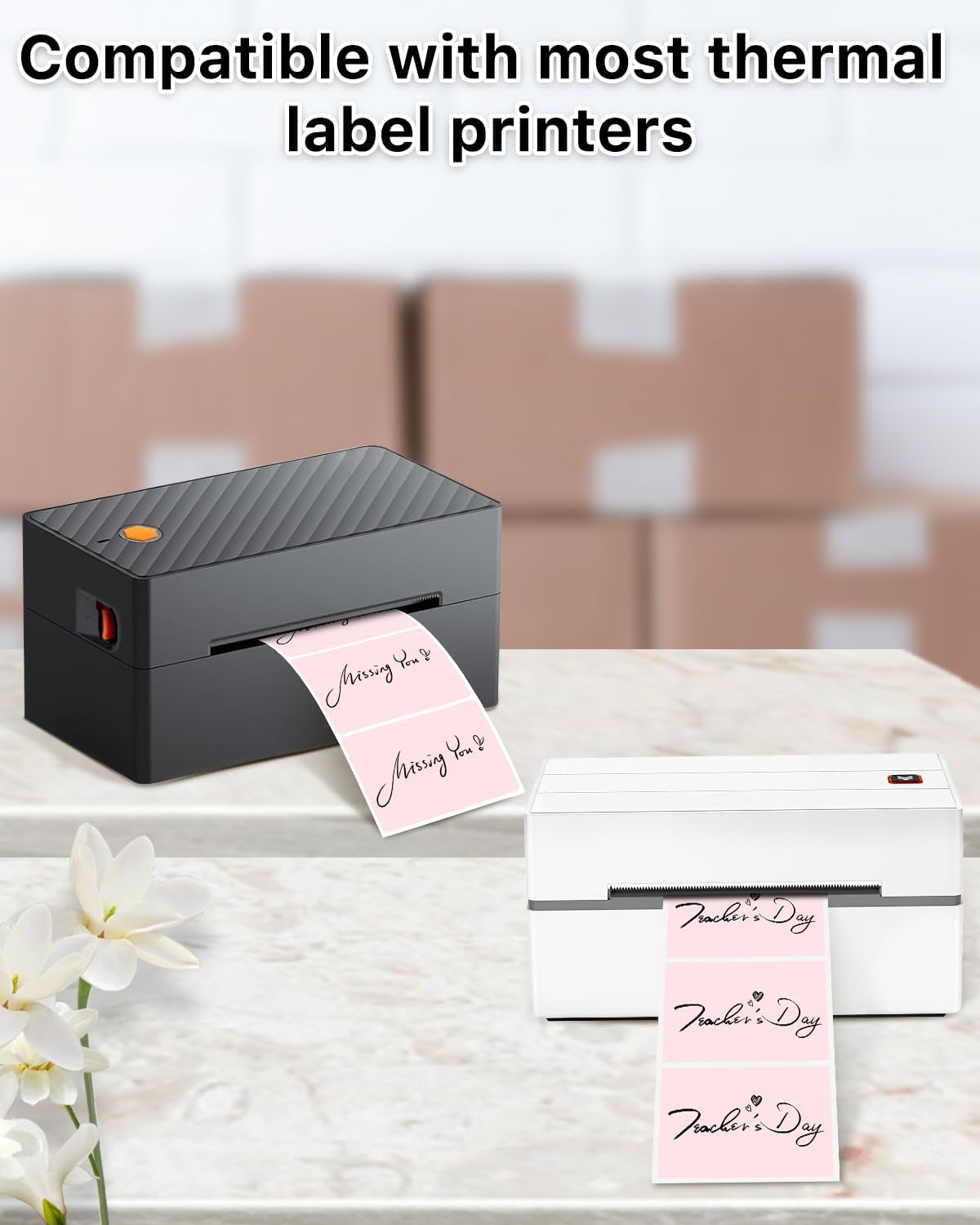 iEager 3" x 2" Thermal Labels, Rectangle Thermal Printer Stickers, Self-Adhesive Durable Sticker with Perforation Line, 500 Labels/Roll, Pink