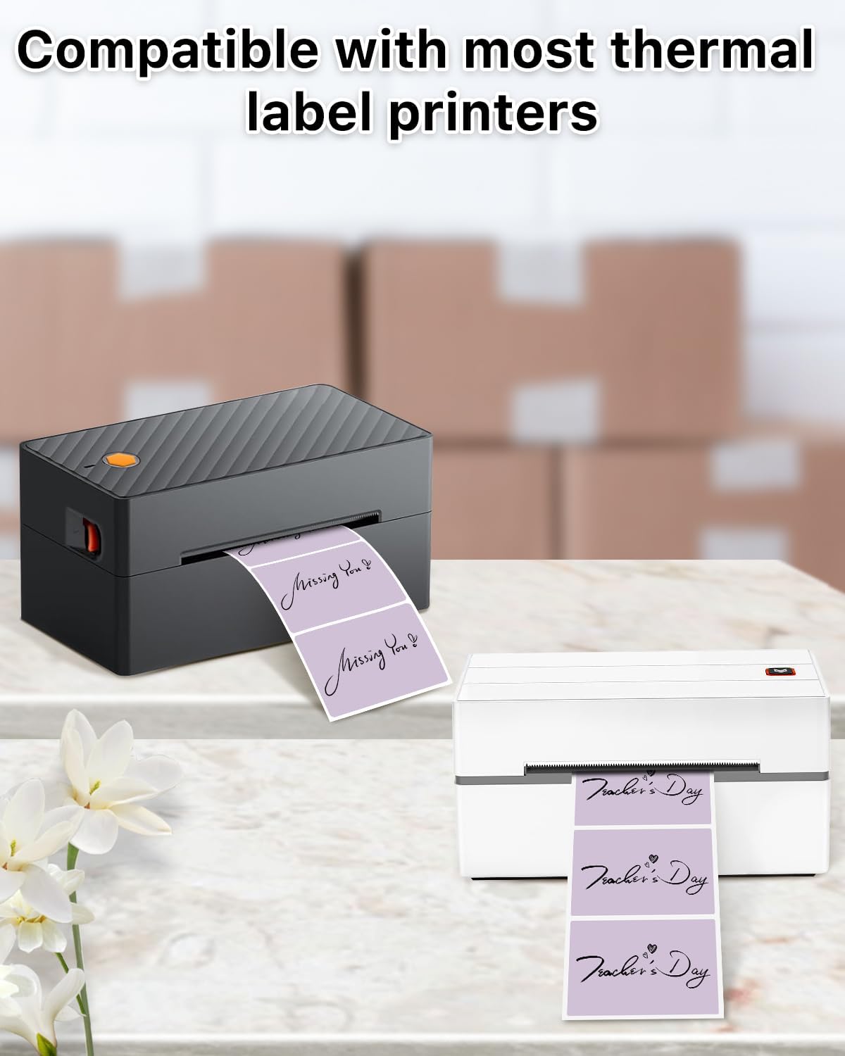 iEager 3" x 2" Thermal Labels, Rectangle Thermal Printer Stickers, Self-Adhesive Durable Sticker with Perforation Line, 500 Labels/Roll, Purple