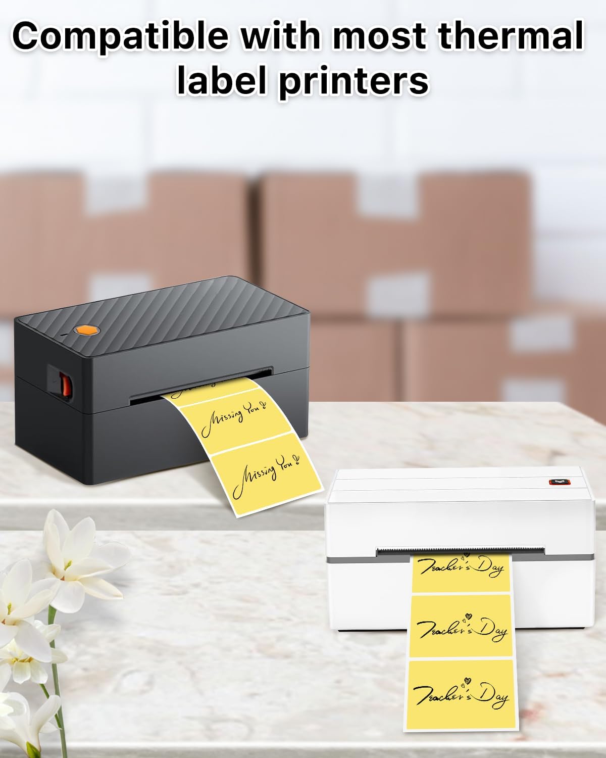 iEager 3" x 2" Thermal Labels, Rectangle Thermal Printer Stickers, Self-Adhesive Durable Sticker with Perforation Line, 500 Labels/Roll, Yellow