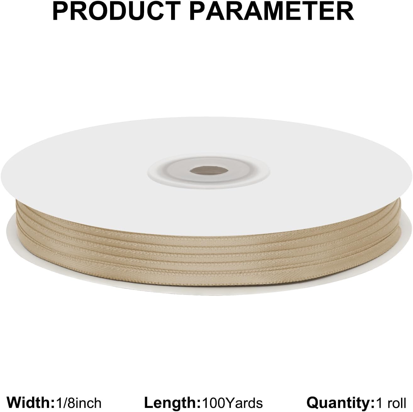 1/8" X 100 Yards Tan Satin Thin Ribbon Solid Color Double Faced Ribbons Perfect for Crafts Wedding Decor Bow Making Arts Sewing and More