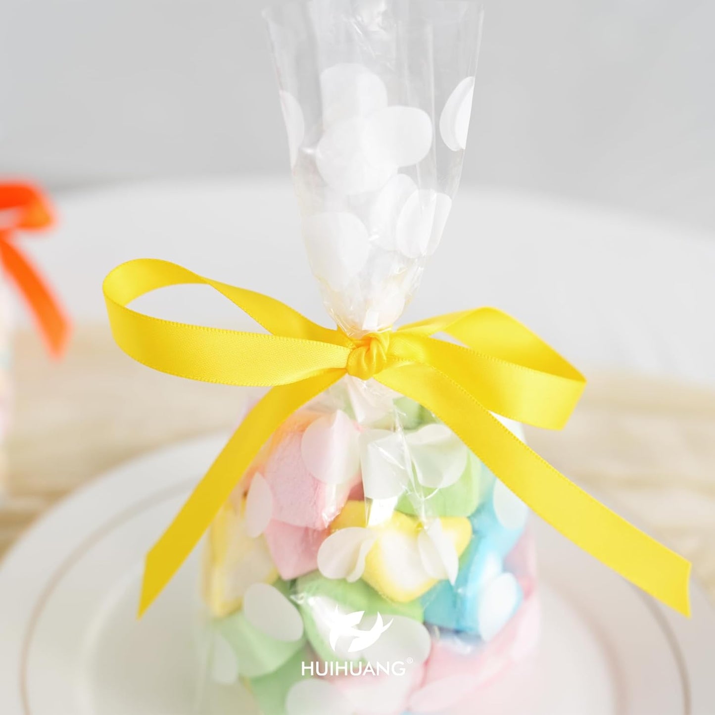 HUIHUANG Yellow Ribbon 1/2 inch Continuous 50 Yards Double-Faced Satin Ribbon for Gift Wrapping, Bows, DIY Crafts, Flower Bouquet, Wedding Decor, Holiday Decor