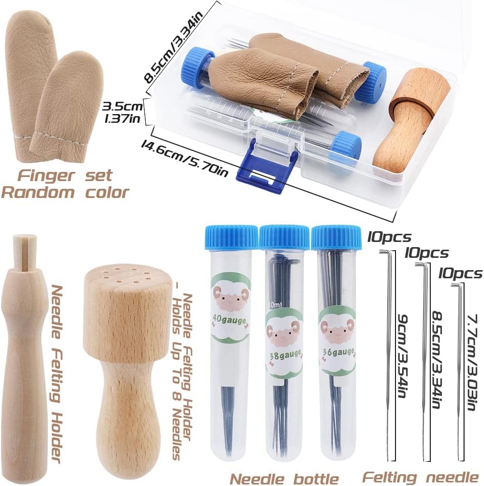 IMZAY Needle Felting Tools, Needle Felting Supplies, Needle Felting Kit with 3 Size 30Pcs Needles Felting Needles,Wooden Handle, Finger Cots, Perfect for DIY Felting Wool Projects