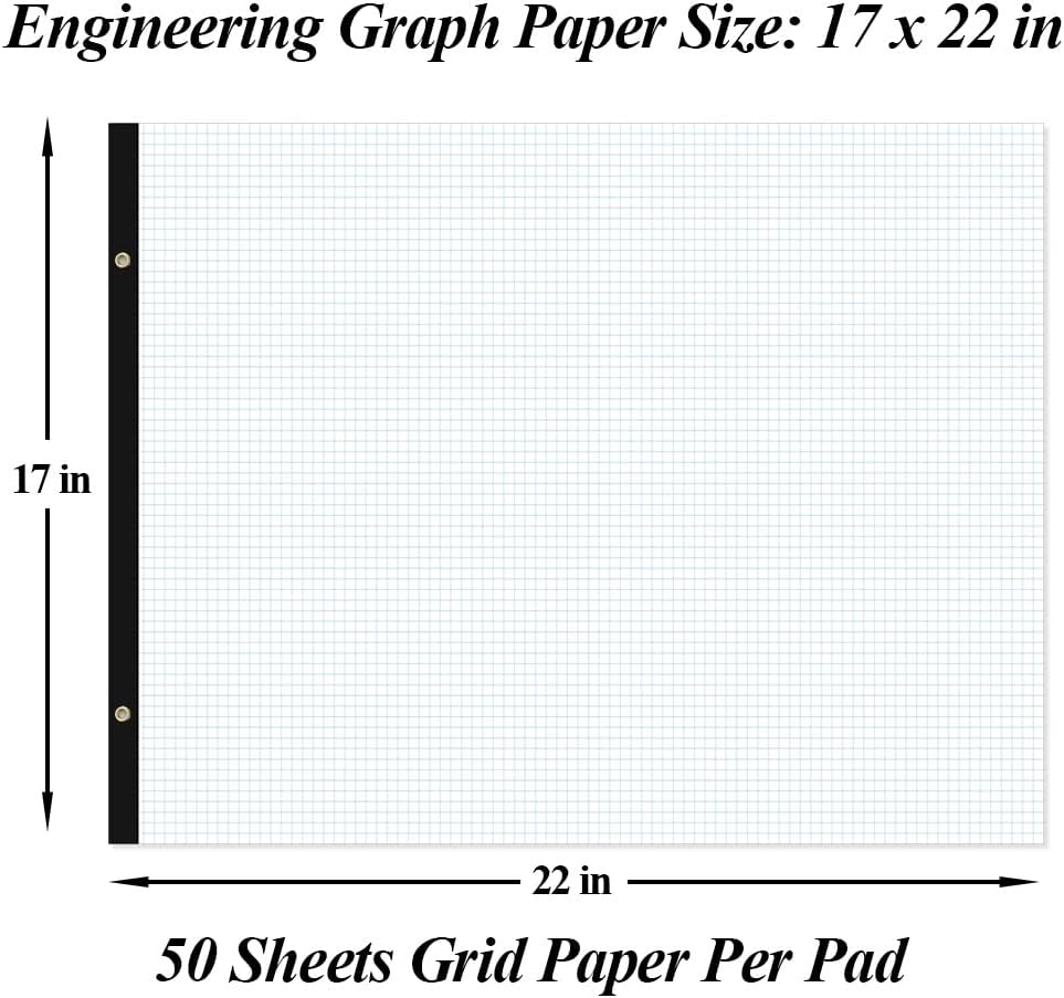 (2-Pack) Large Engineering Graph Paper - 22" x 17" Grid Paper, 100 Sheets/200 Pages, 4"x4" Grid Pad, Giant Drafting Pad Sketching Graph Paper for Engineer Architect Designer Mathematician Draftsman
