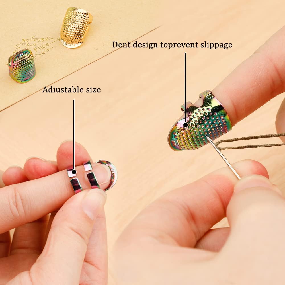 10pcs Hand-Working Sewing Thimble, Metal Finger Shield Ring, Leather Coin Finger Protectors, Sewing Thimble Rings Cap Metal Shield for Knitting Quilting DIY Craft Tools