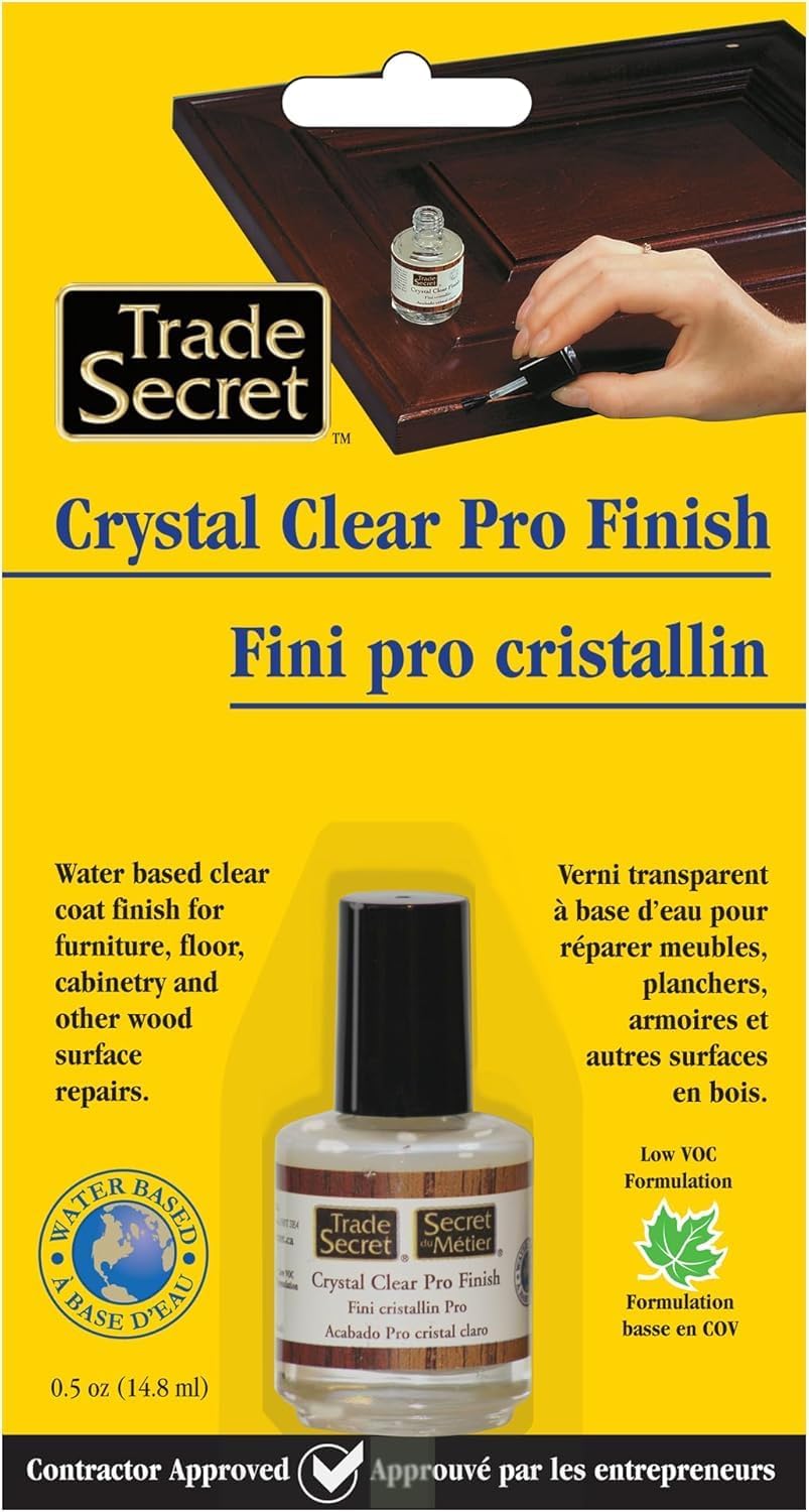Trade Secret Crystal Clear Pro Finish, Furniture Repair Touch Up Coat, Clear Polyurethane Scratch and Water Protection, Wood Varnish and Polish, Paint and Stain Compatible, 0.5 oz (14.8 ml)