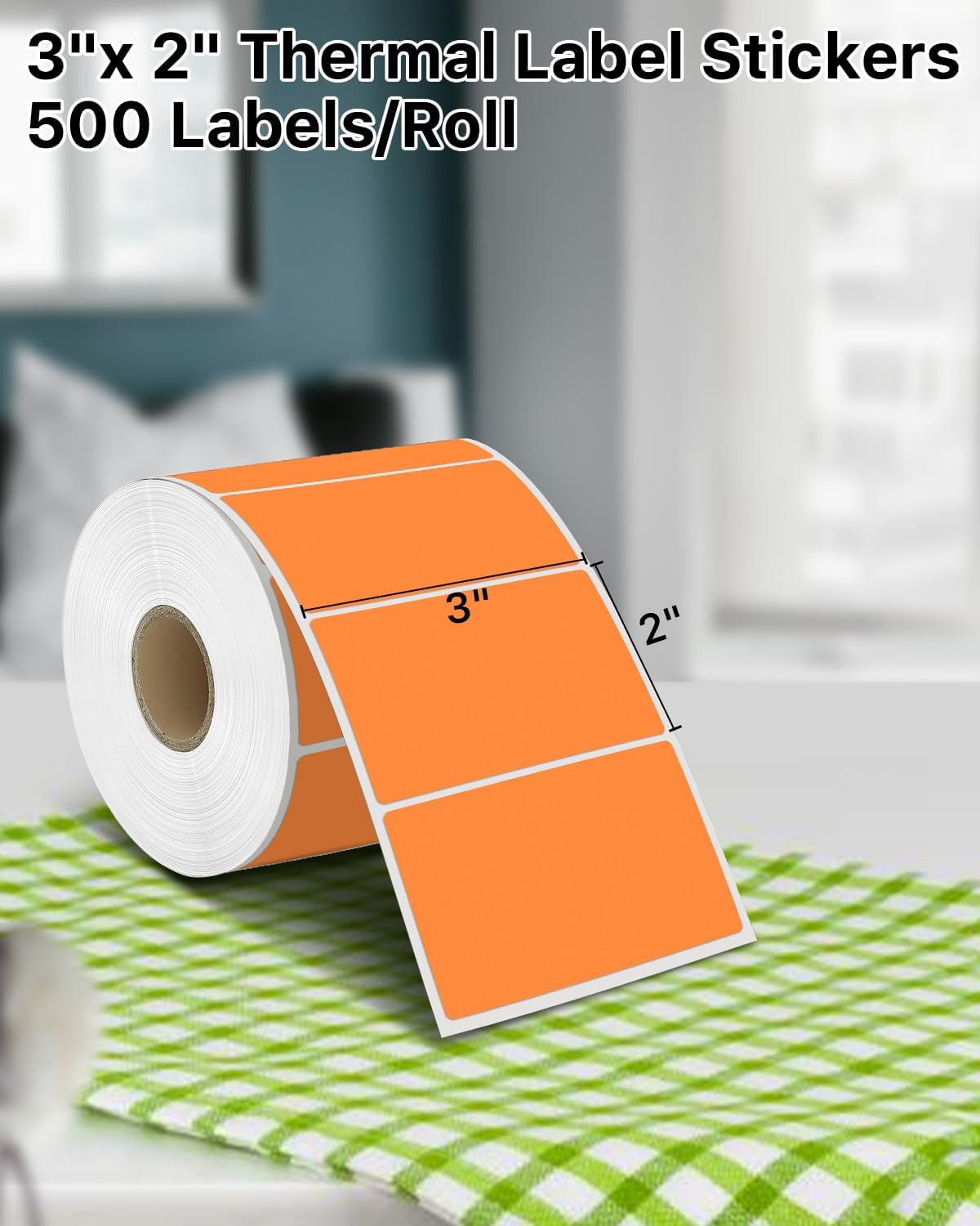 iEager 3" x 2" Thermal Labels, Rectangle Thermal Printer Stickers, Self-Adhesive Durable Sticker with Perforation Line, 500 Labels/Roll, Orange