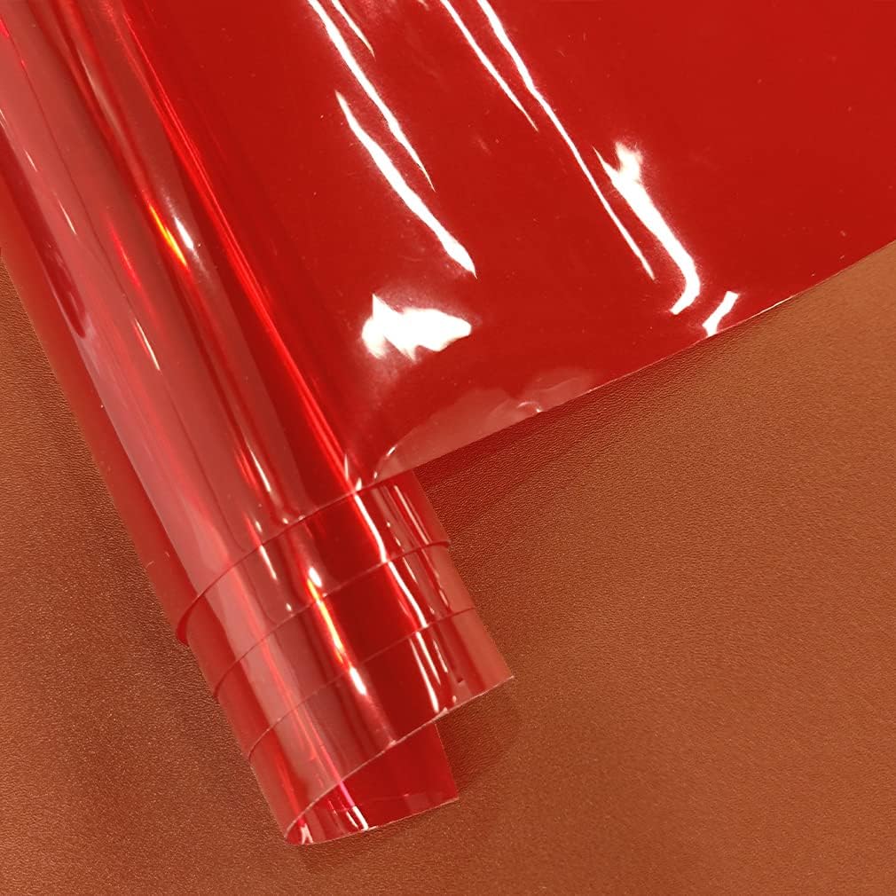 HYANG Red Transparent PVC Super Clear Holographic Vinyl Faux Leather Sheets 1 Roll 12'' x 47'' (30cm x 120cm) for DIY Bows Earrings Bags DIY Crafts Making (HY-101)