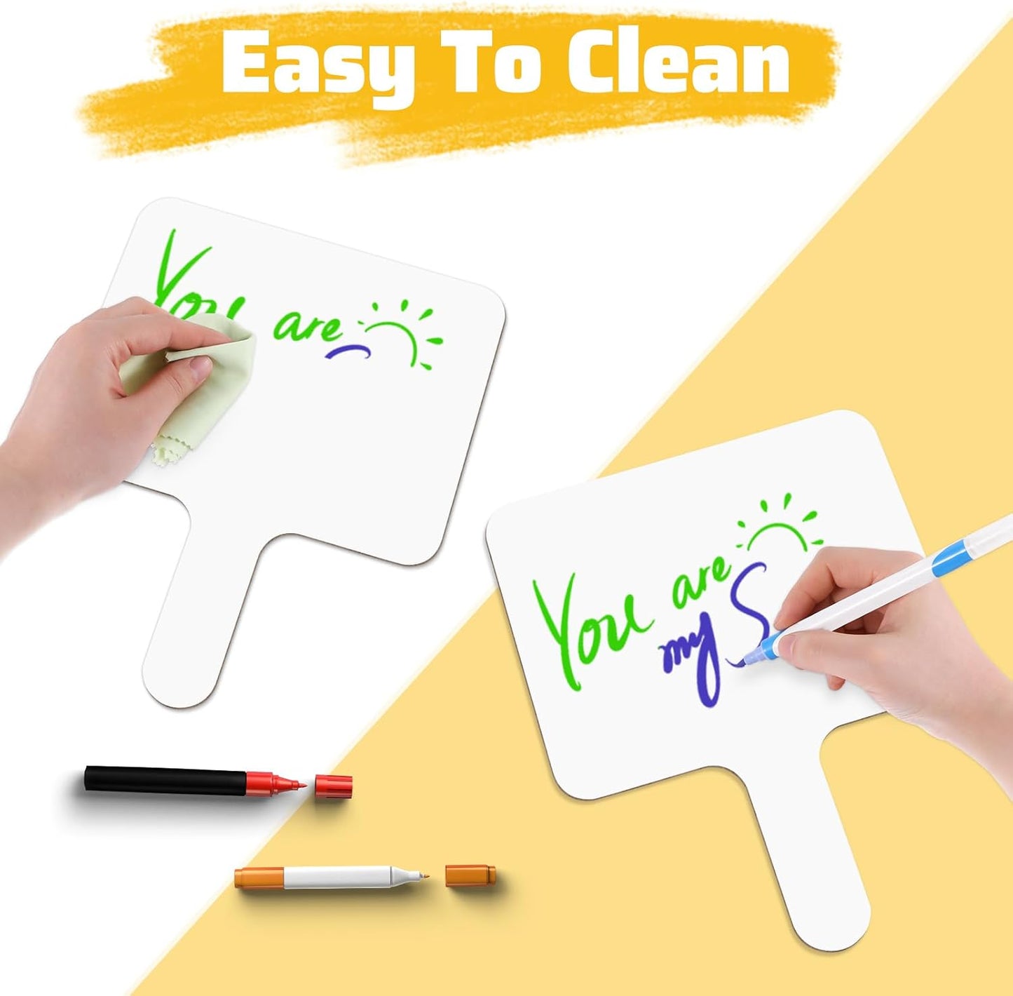 10 Pcs Dry Erase Answer Paddles 10x8 Inch Handheld White Boards Mini Double Sided Dry Erase Signs Small Auction Paddles for Students Teachers Office Classroom Meeting Voting Family Games Party