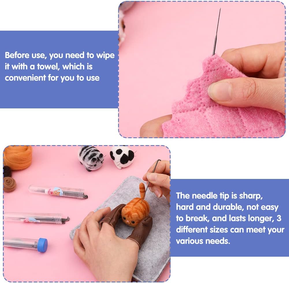 UOOU Needle Felting Beginners Kit with Box,Needles Felting Supplies with 24Pcs Felting Needles,Felting Pad,Wool Roving,DIY Needle Felting Cat Dolls