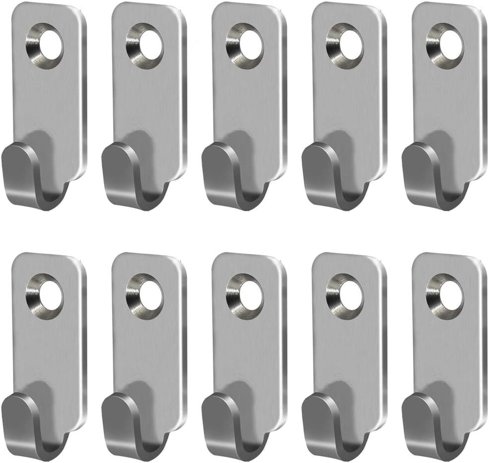 10pcs Heavy Duty Hanger 304 Stainless Steel Wall Mounted Mini J Hook for Mirror Picture Frames Hanging Wire/D Rings/Keyhole Hangers
