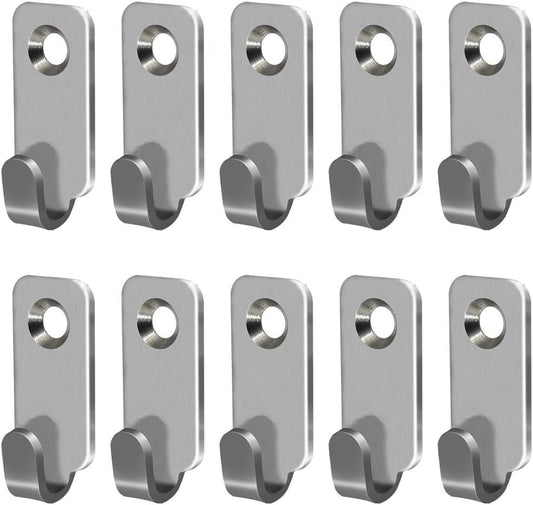 10pcs Heavy Duty Hanger 304 Stainless Steel Wall Mounted Mini J Hook for Mirror Picture Frames Hanging Wire/D Rings/Keyhole Hangers