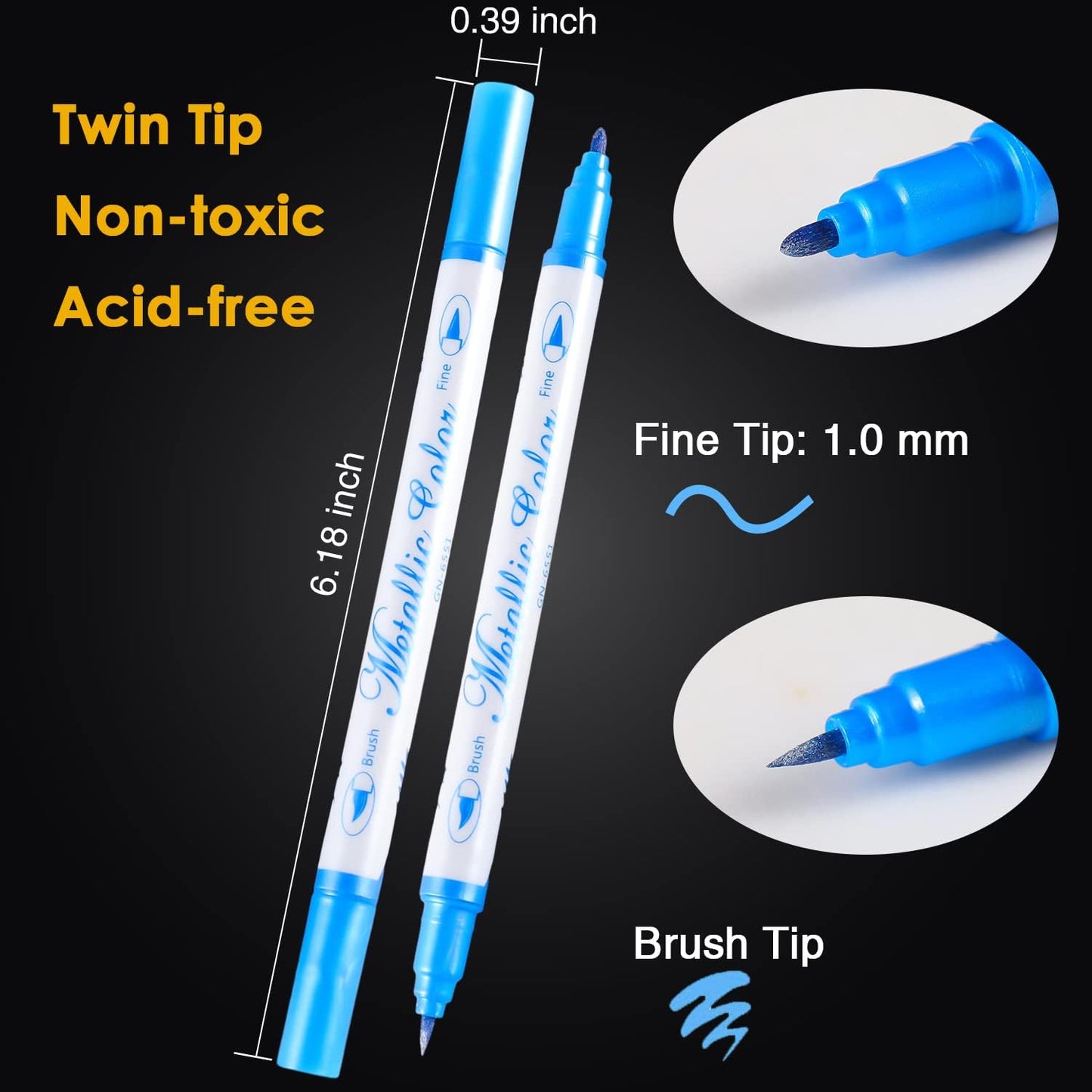 Sunshilor Metallic Markers Dual Tip Metallic Marker Pens Brush and Fine Point Pens for Black Paper, Rock Painting, Easter Egg, Halloween Pumpkin, Card Making, Metal, Ceramic, Wine Glass