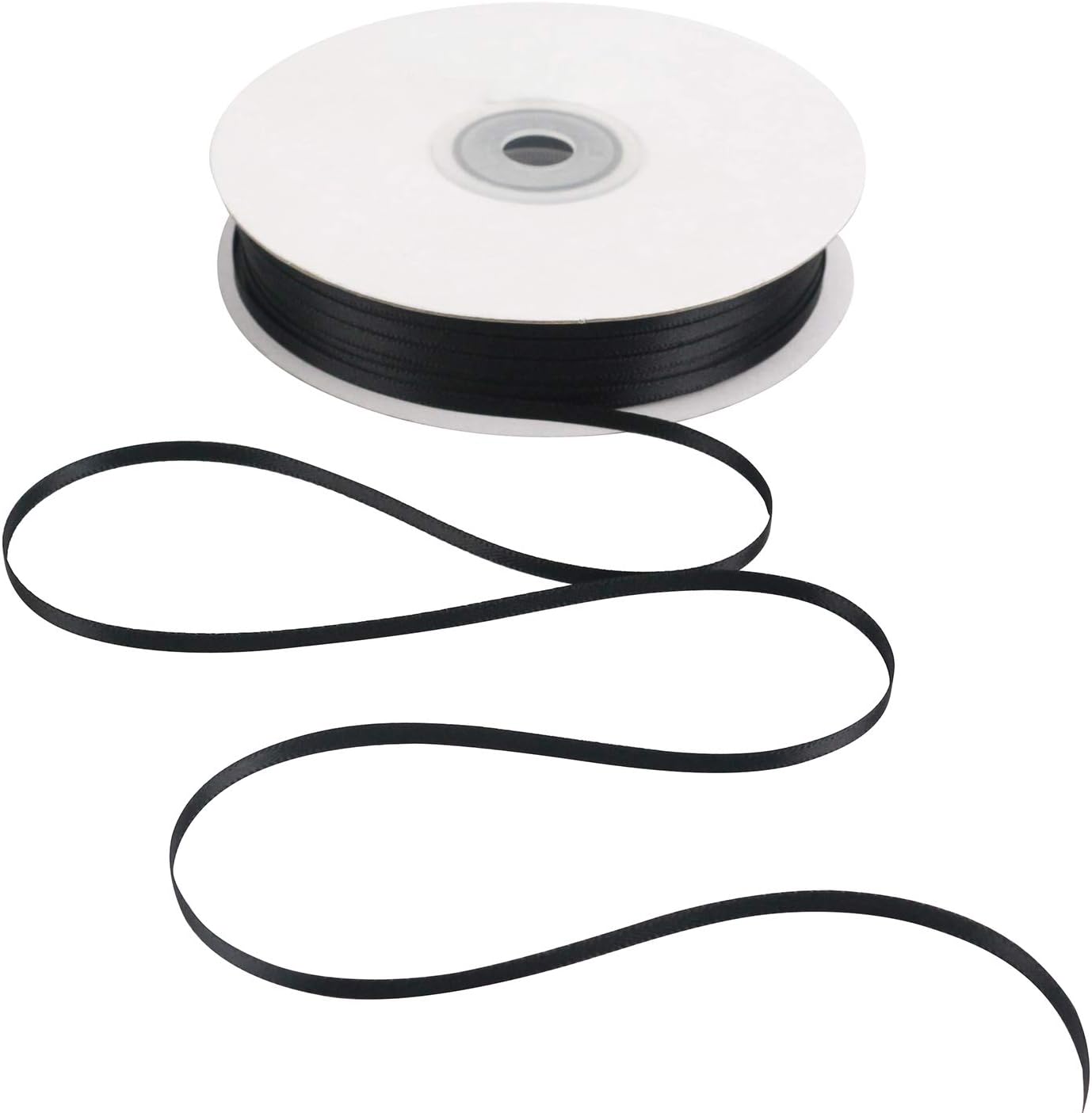 HUIHUANG Solid Color Satin Ribbon 1/8 inch x 100 Yards Roll Ribbon Thin Black Satin Ribbon for Crafts Sewing Gift Wrapping DIY Bows (Black)