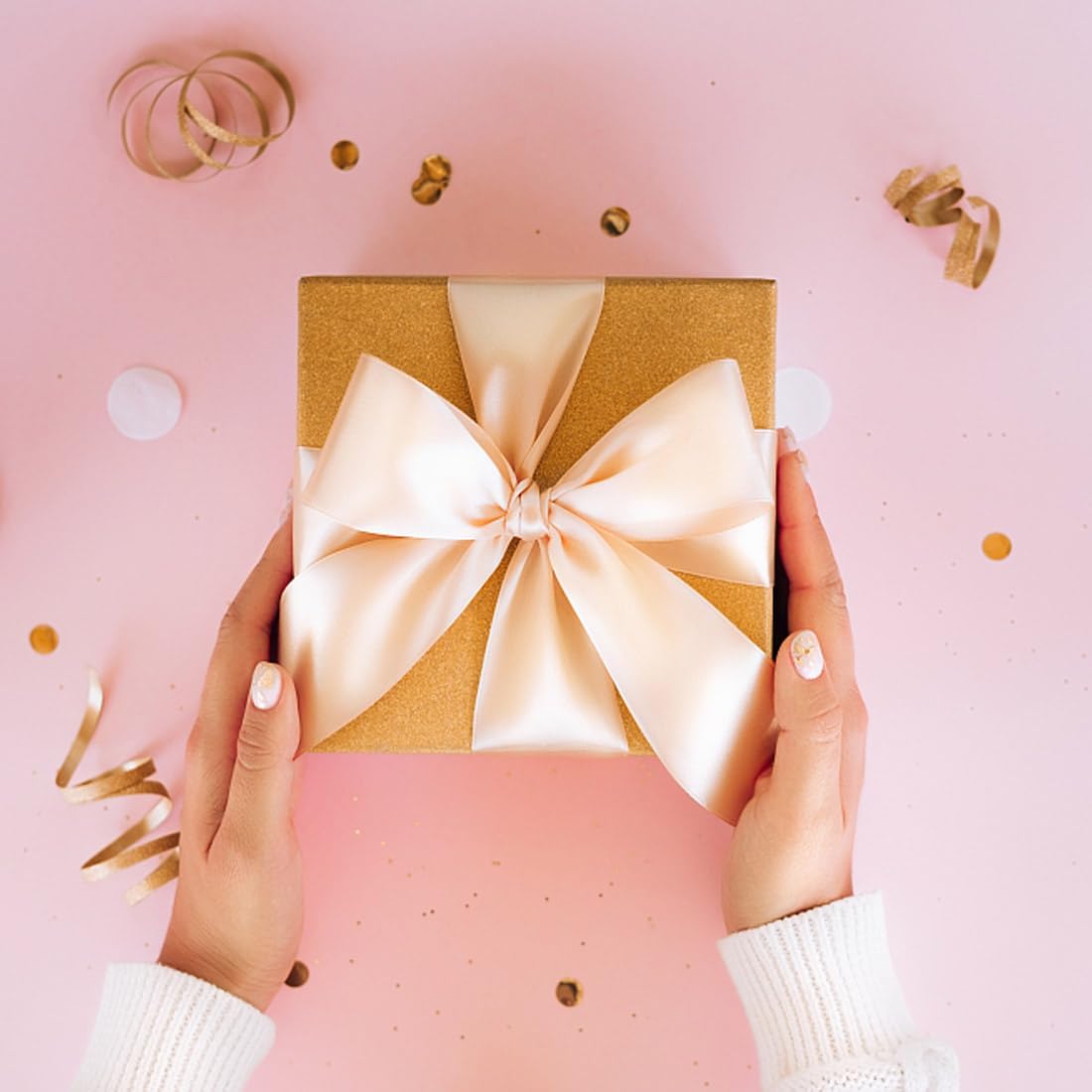 1-1/2" Width x 50 Yards Satin Fabric Ribbon, Gold Ribbon Perfect for DIY Bows, Swags, Gift Wrapping, Craft, Flower Bouquet，Christmas and Party Decoration