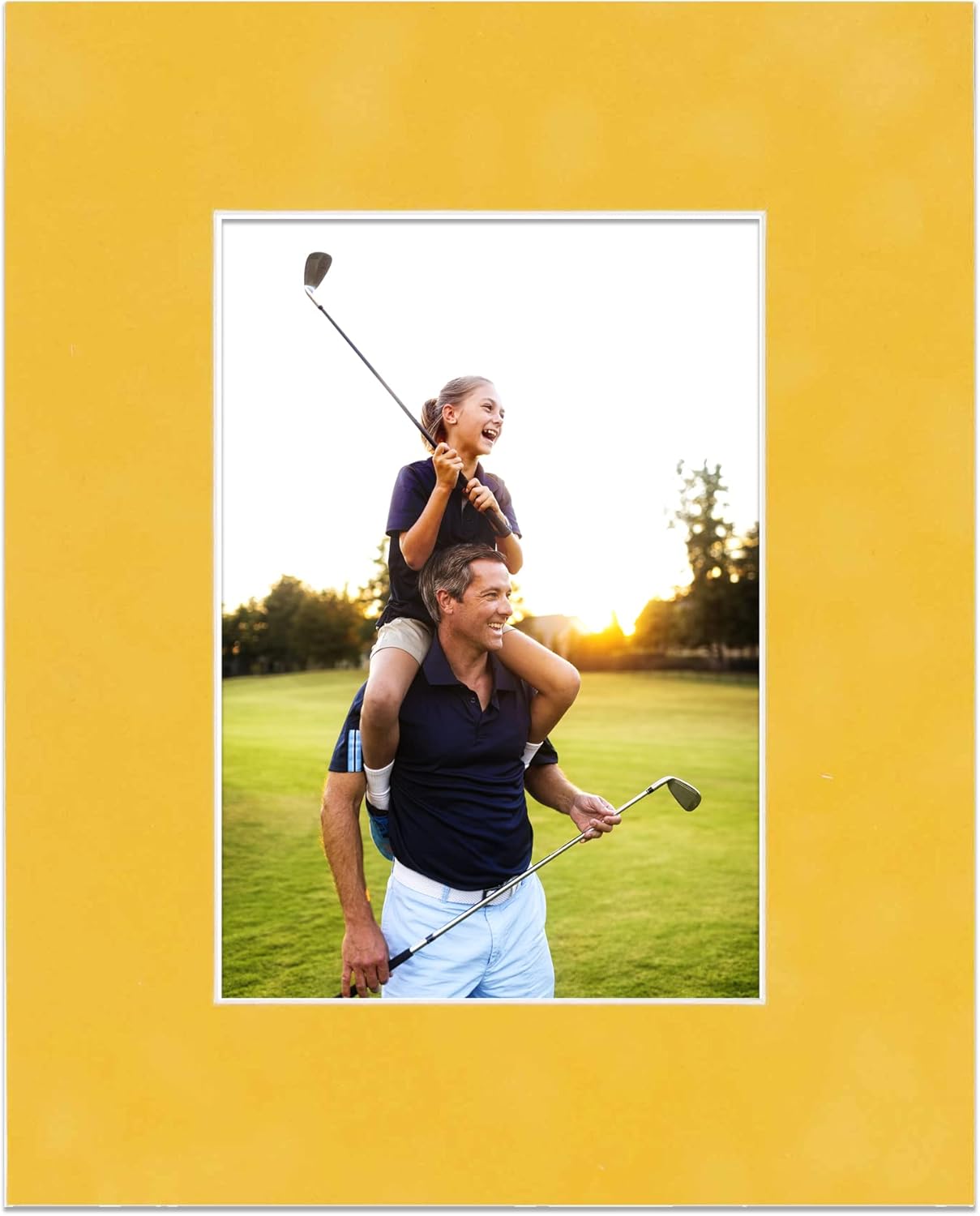 11x14 Mat Bevel Cut for 8.5x11 Photos - Acid Free Sunrise Yellow Suede Precut Matboard With Backing Board and Crystal Clear, Self Seal Mat Bag - For Pictures, Framing - 4-ply Thickness