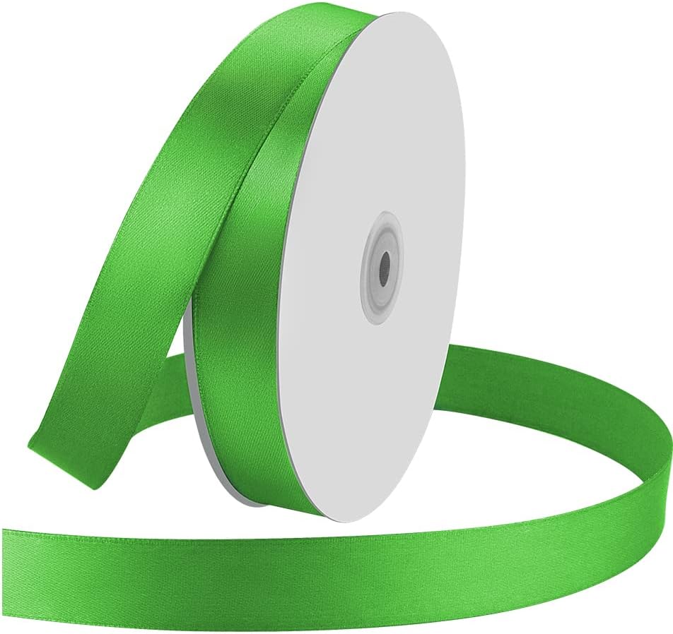 1" Wide x 100 Yards Single Face Polyester Satin Ribbon, Satin Ribbon for Crafts, Gift, Hair Bows, Wedding Party Decoration, Bow Making & Other Projects (Apple Green)