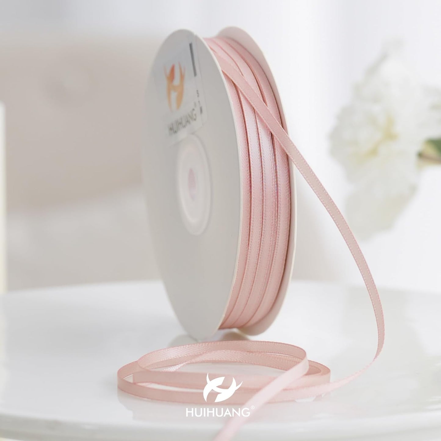 HUIHUANG Rose Gold Ribbon 1/8 inch Solid Color Thin Satin Ribbon 100 Yards Continuous for Crafts DIY Bows Decoration Sewing and Invitation Card Gift Tags Christmas Ornaments Wedding Decoration