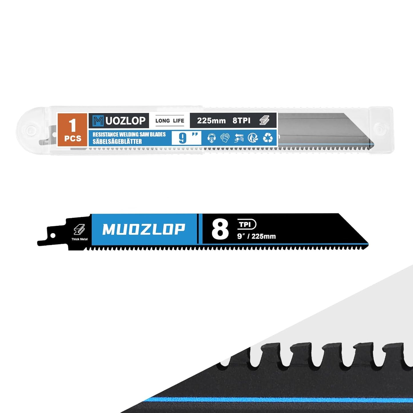 1 Pack 9 inch Reciprocating Saw Blades Set，8 TPI High Carbon Saw Blades for Metal ，Saw Blades with Organizer Case (1, 8T/9inch)