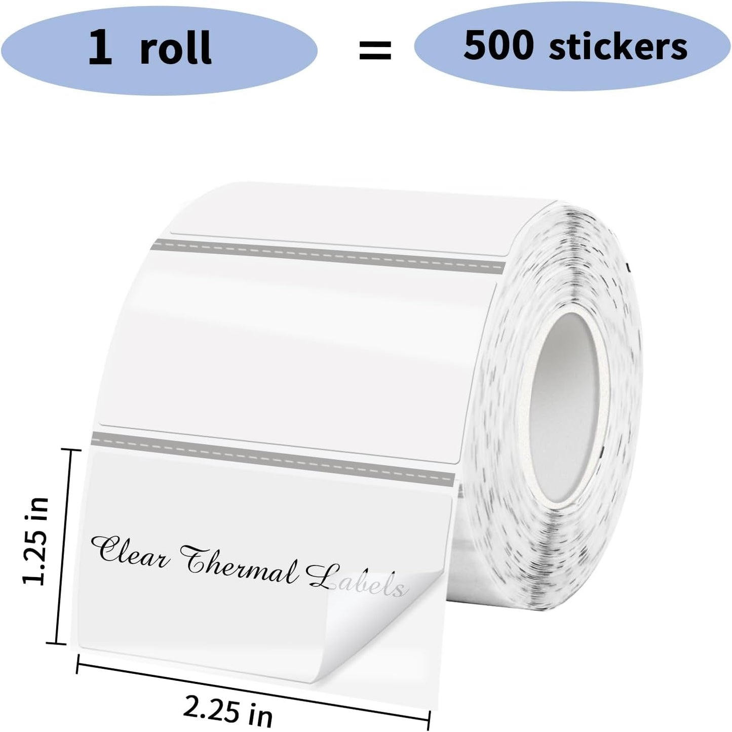1.25" x 2.25" Transparent Thermal Label Stickers,Waterproof Thermal Printer Sticker Labels for Gift Wrapping, Self-Adhesive Name Price Tag DIY Custom Logo Design (500 pcs,Clear)