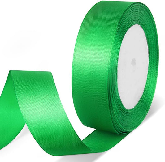 1" x 25 Yards Satin Ribbon, Green Silk Ribbon Ideal for Gift Wrapping, Floral Bouquets, Crafts, Wedding Party Decorations, Christmas and Sewing Projects