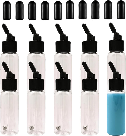 10 Pack 30ML Airbrush Plastic Bottles Jars with caps for Dual- Action Siphon Suction Feed Airbrush