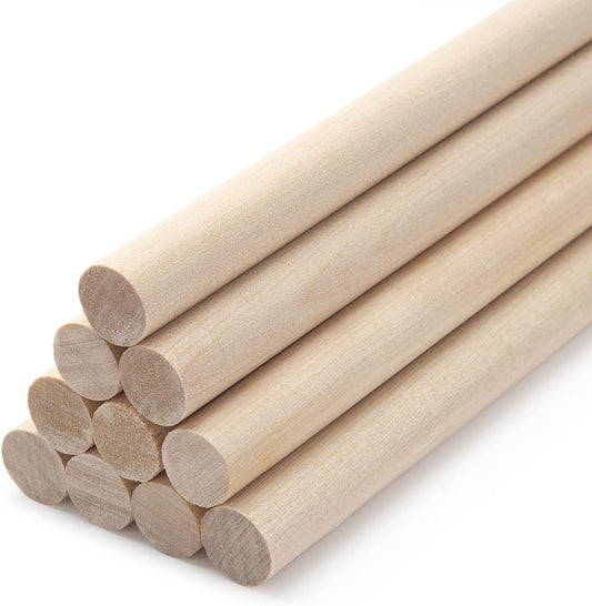 1/2 x 15 Wooden Dowels Wooden Sticks for Crafts, 10 PCS Macrame Wood Dowel Rods, Unfinished Hard Wood Sticks for Crafting, Arts and DIYers, Tiered Cake Support and Wedding Ribbon Wands