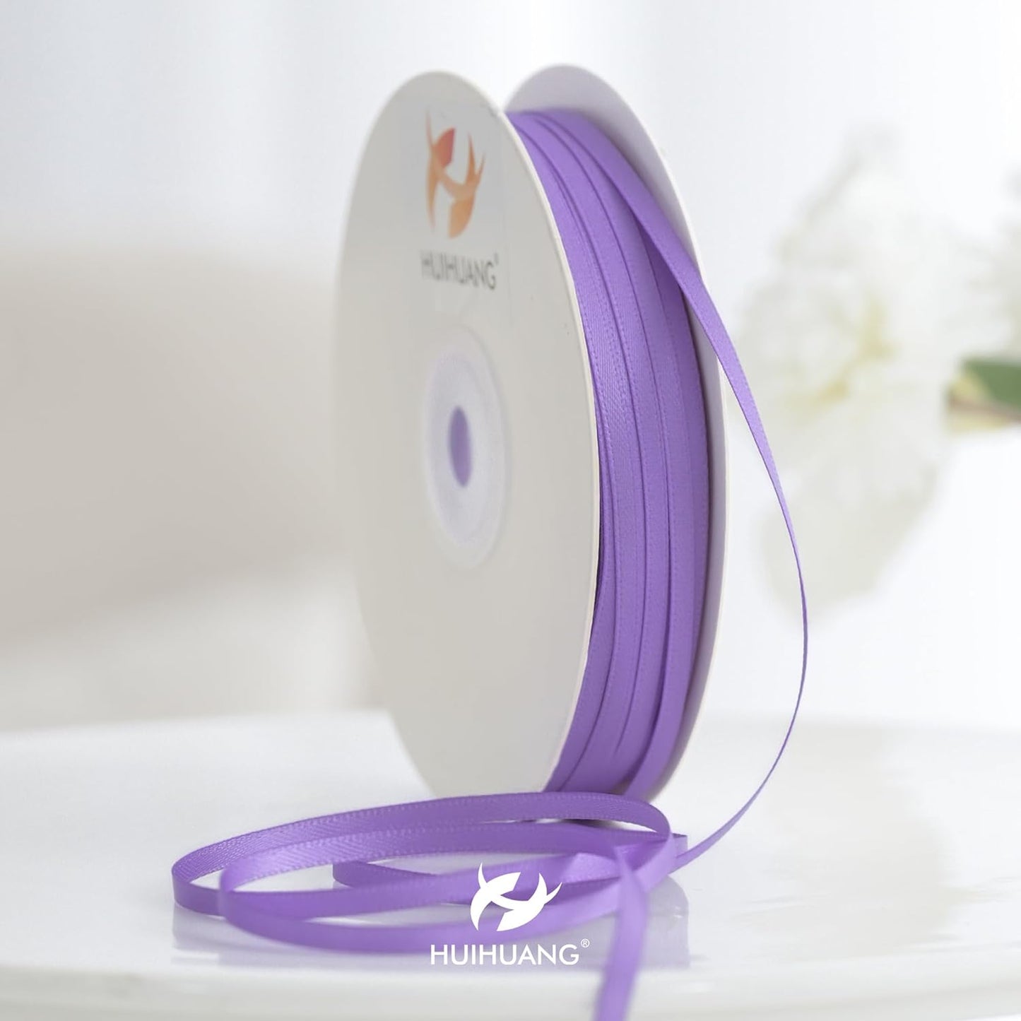 HUIHUANG Solid Color Satin Ribbon 1/8 inch x 100 Yards Roll Ribbon Light Purple Thin Ribbon for Crafts Sewing Gift Wrapping DIY Bows (Hyacinth)