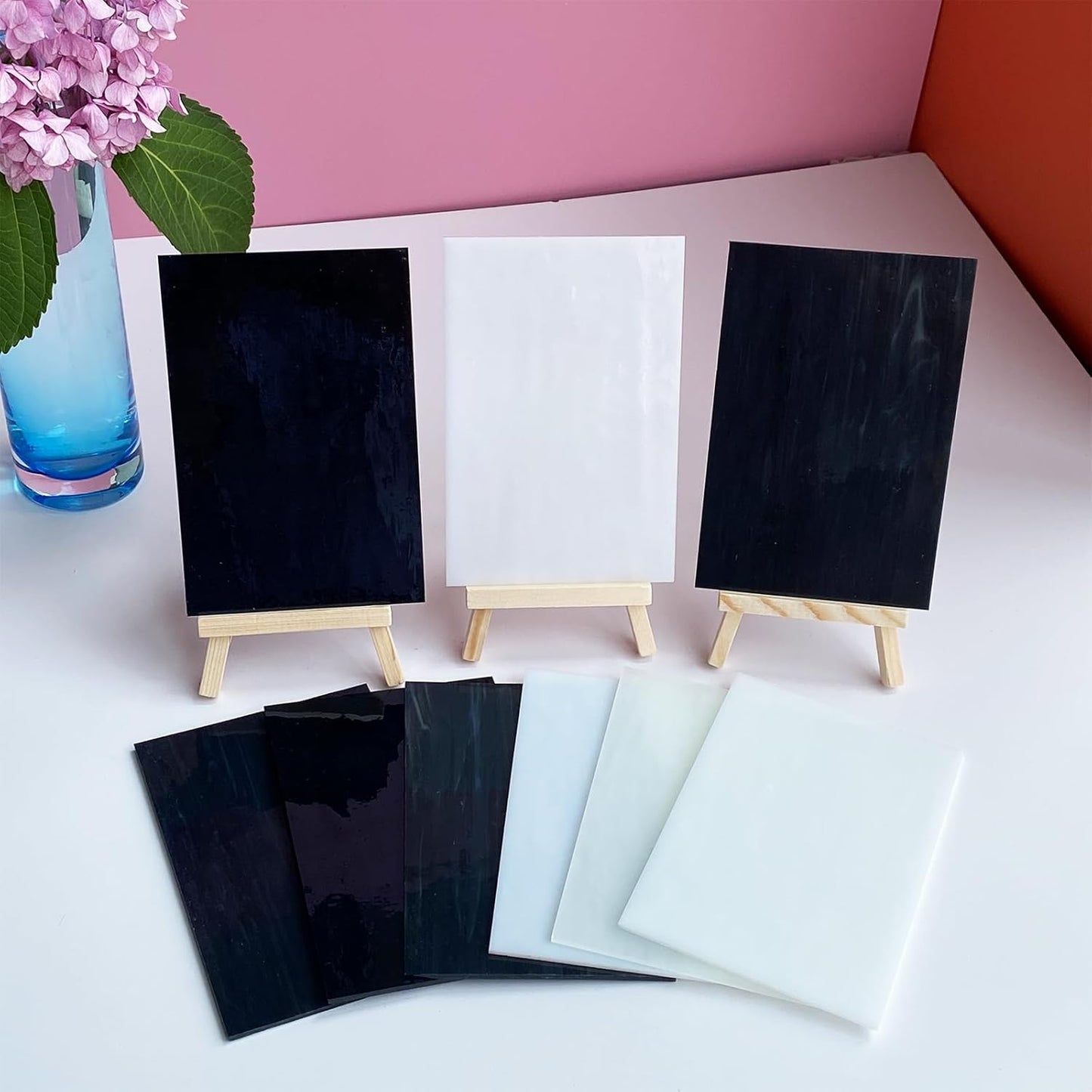 ILLUCKAI 12 Sheets White Black Stained Glass Variety Pack, 4 x 6 Inch Art Mosaic Tiles for Crafts, Supplies for Glass Hobbyists and Beginners