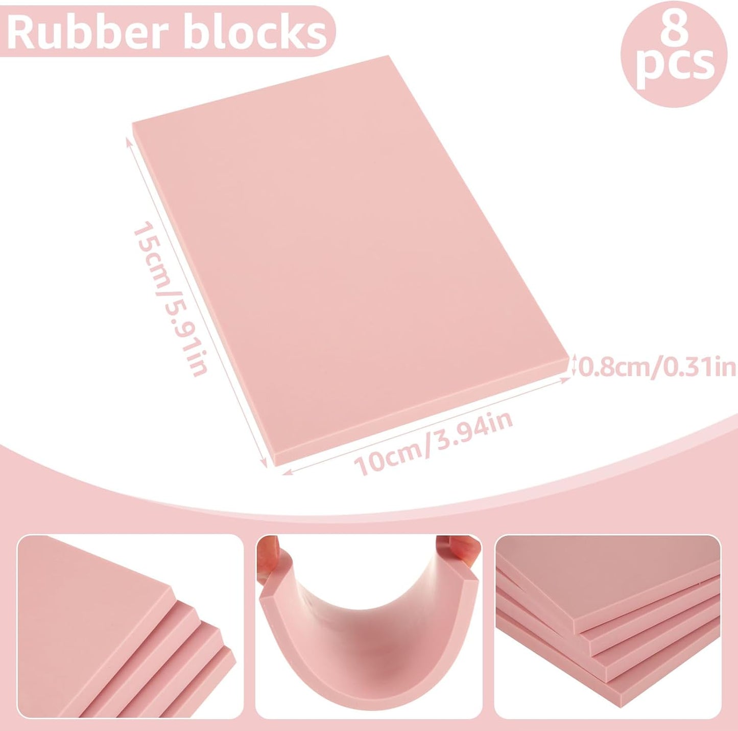 10 Pack Rubber Stamp Making Kit - Block Printing Kit，Linoleum Carving Tools with 8 Type Blades, 8 Pcs Pink Rubber Carving Block and Rubber Brayer Roller