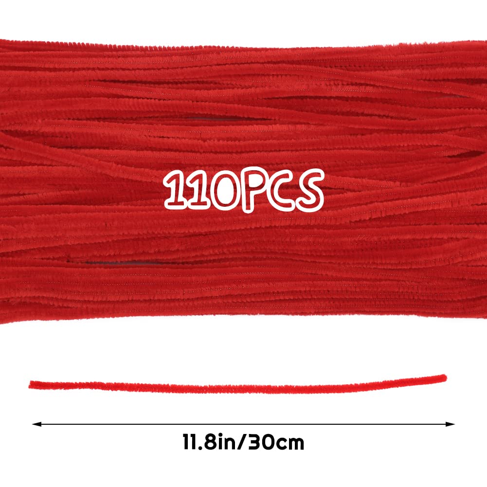110 Pieces Red Pipe Cleaners - Christmas Chenille Stem for Creative Home Decoration, Arts and Crafts Projects