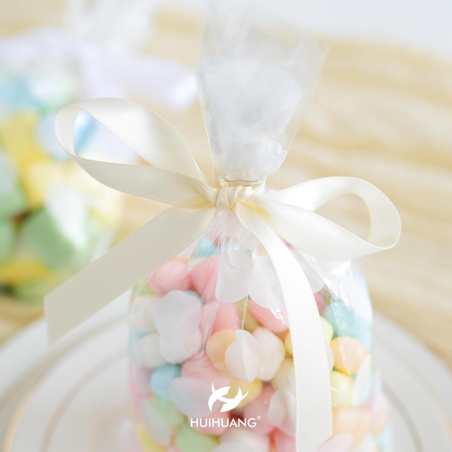 HUIHUANG Ivory Satin Ribbon 1/2 inch X 50 Yards Continuous, Off-White Double-Faced Satin Ribbon for Gift Wrapping, Bows, DIY Crafts, Flower Bouquet, Wedding Bridal Shower Decor, Flower Crowns