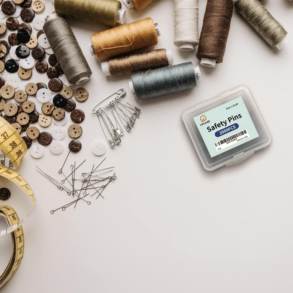 1000 Pcs Assorted Safety Pins, 1.1 Inch Rust-Resistant Steel Wire Silver Sewing Pins for Clothes & Crafts Use