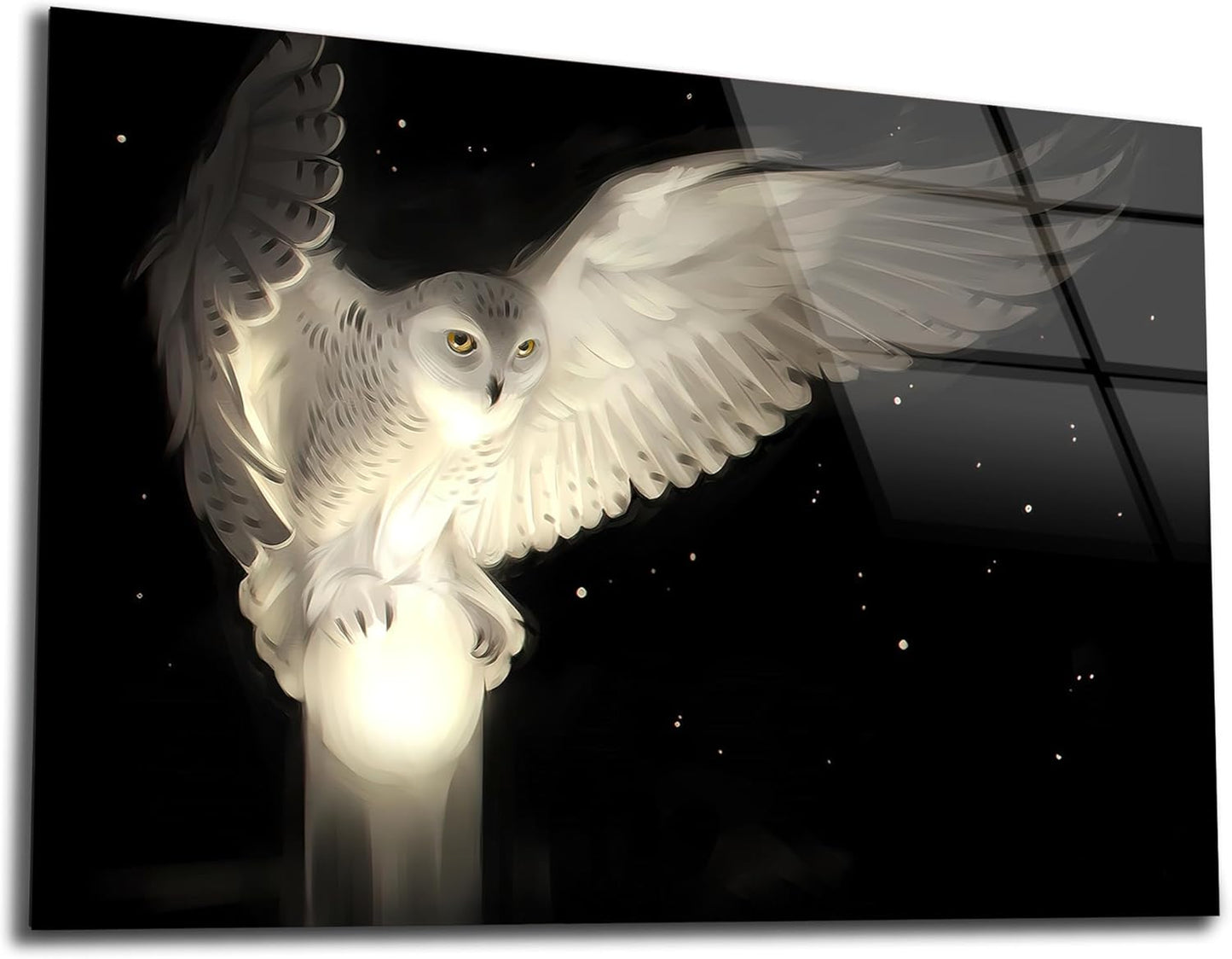 SpiritualHands White Owl Tempered Glass Wall Art Painting for Living Room, Tempered Glass Modern Prints Decor, Large Vivid Color Panel for Bedroom, Kitchen, or Office