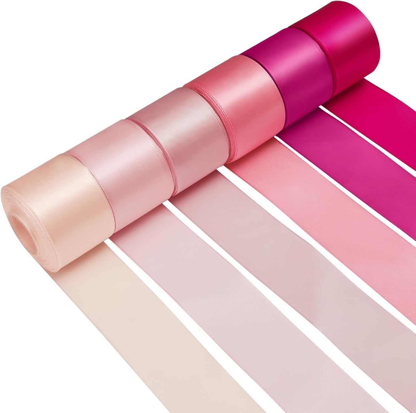 1-1/2 Inch Pink Satin Ribbons for Crafts, 6 Rolls Single-Faced Pink Assorted Ribbons for Gift Wrapping Flower Bouquet Wedding Invitations Bridal Shower Hair Bows Garland Party Decor