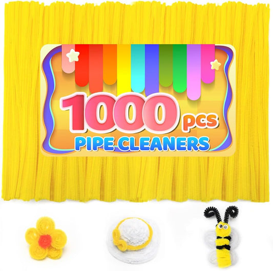 Iooleem 1000pcs Yellow Pipe Cleaners, Chenille Stems, Pipe Cleaners for Crafts, Pipe Cleaner Crafts, Art and Craft Supplies.