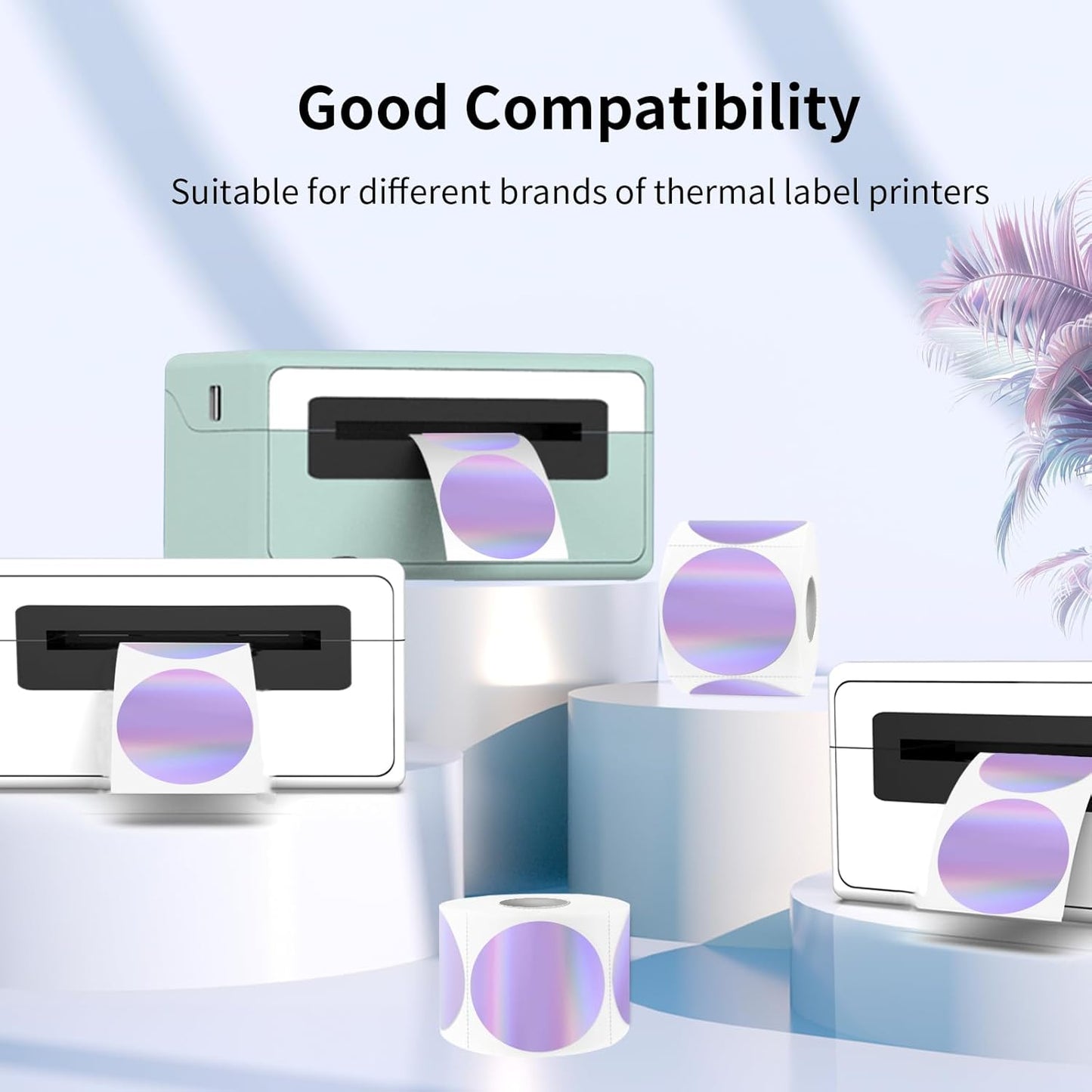 1.5" Holographic Direct Thermal Label Stickers, Round Printable Rainbow Glitter Thermal Printer Sticker Labels for Gift Wrapping, Self-Adhesive DIY Custom Logo Design- Purple