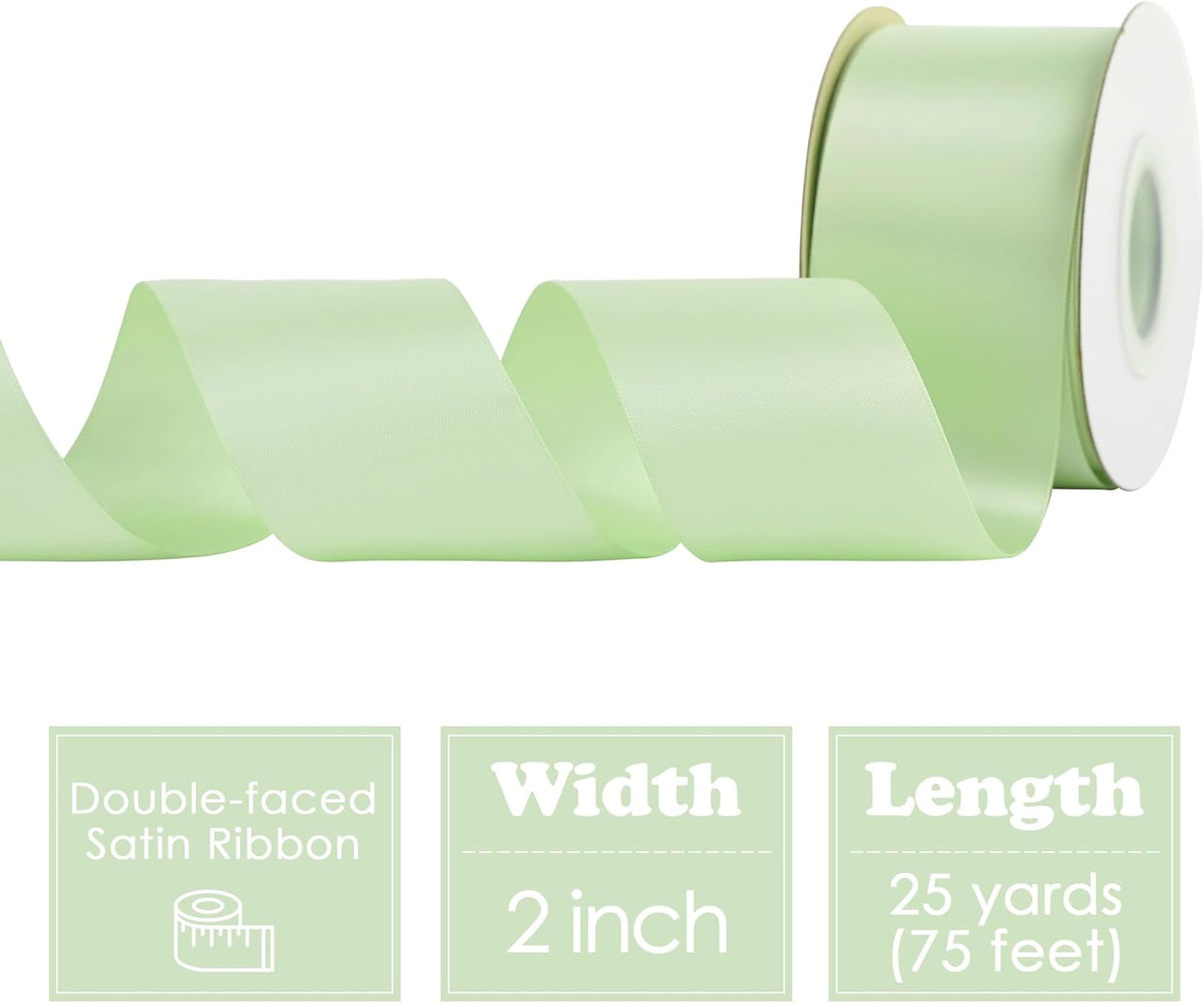 HUIHUANG Seafoam Green Ribbon 2 inch Wide Double Faced Satin Ribbon Pastel Green Ribbon for Gift Wrapping, Bows Making, Flower Bouquet, DIY Crafts, Wedding, Holiday Party Decor -25 Yards/Roll