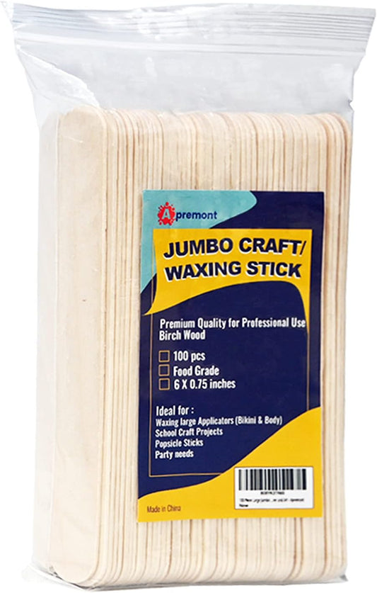 100 Piece Large Jumbo Wooden Craft Sticks (6" x 3/4"), Premium Natural Organic Wood for Waxing, Craft Project, Tongue Depressor, Popsicle, Ice Cream Stick,Woodcraft, Paint Stirrer and Art - Apremont
