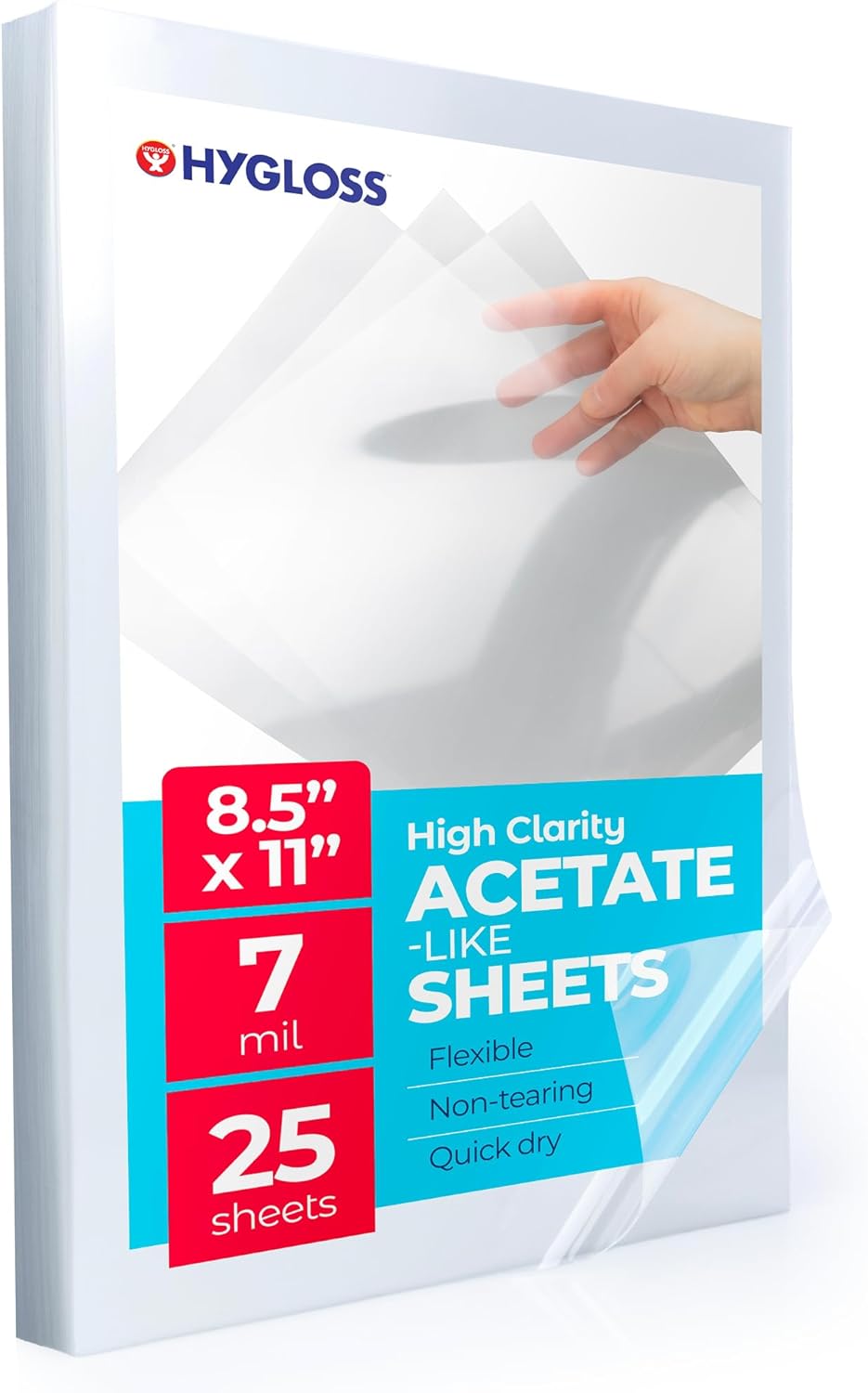 Hygloss 8.5" x 11" Acetate Paper - 7 Mil Clear Acetate Sheets for Crafts Projects, Classroom Stencil Sheets, Overhead Transparency Sheets for Projector, Clear Plastic Sheet (Not for Printers) 25 Pack