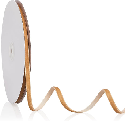 1/4" X 20 Yards Light Khaki Velvet Ribbon for Christmas Tree Wreath Decoration Handmade Crafts Ornaments Gift Wrapping & Bow Making