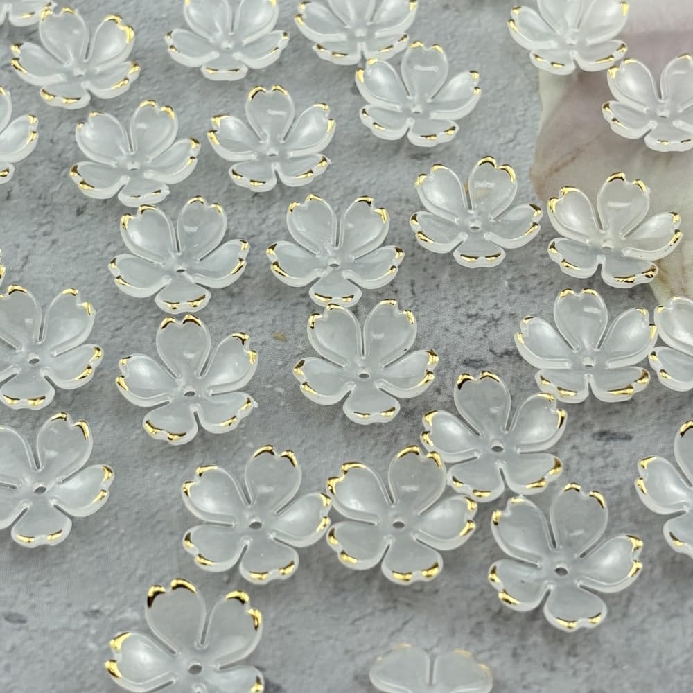 100pcs Acrylic Flower Beads, 19mm Cherry Blossom Plastic Gradient Flower Spacer Beads for DIY Crafts Bracelet Necklace Earrings Jewelry Making(White)