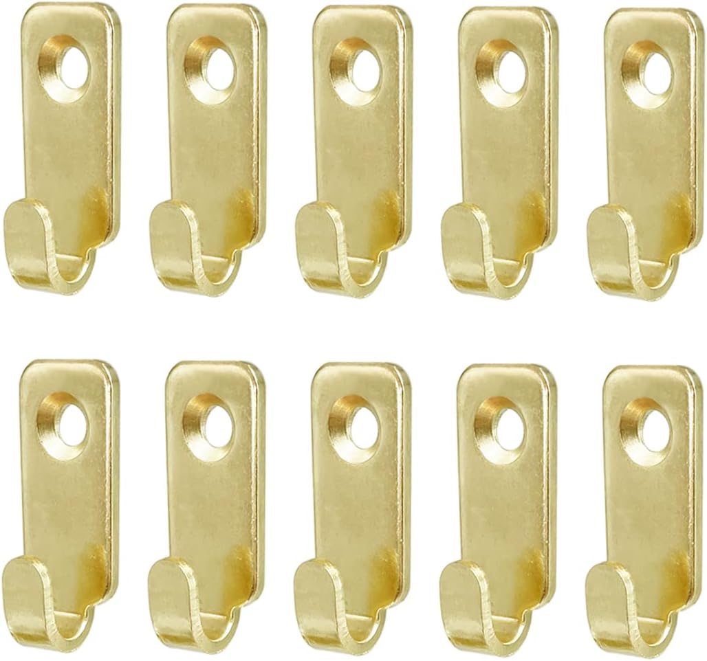 10pcs Heavy Duty J-Shaped Hangers 304 Stainless Steel Wall Mounted Mini J Hook for Mirror Picture Frames Hanging Wire/D Rings/Keyhole Hangers (Gold)