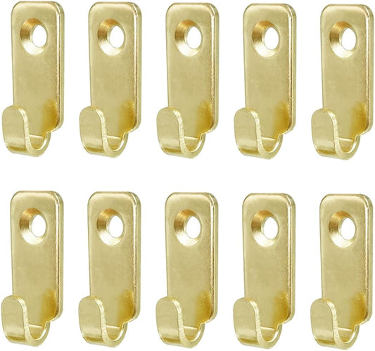 10pcs Heavy Duty J-Shaped Hangers 304 Stainless Steel Wall Mounted Mini J Hook for Mirror Picture Frames Hanging Wire/D Rings/Keyhole Hangers (Gold)