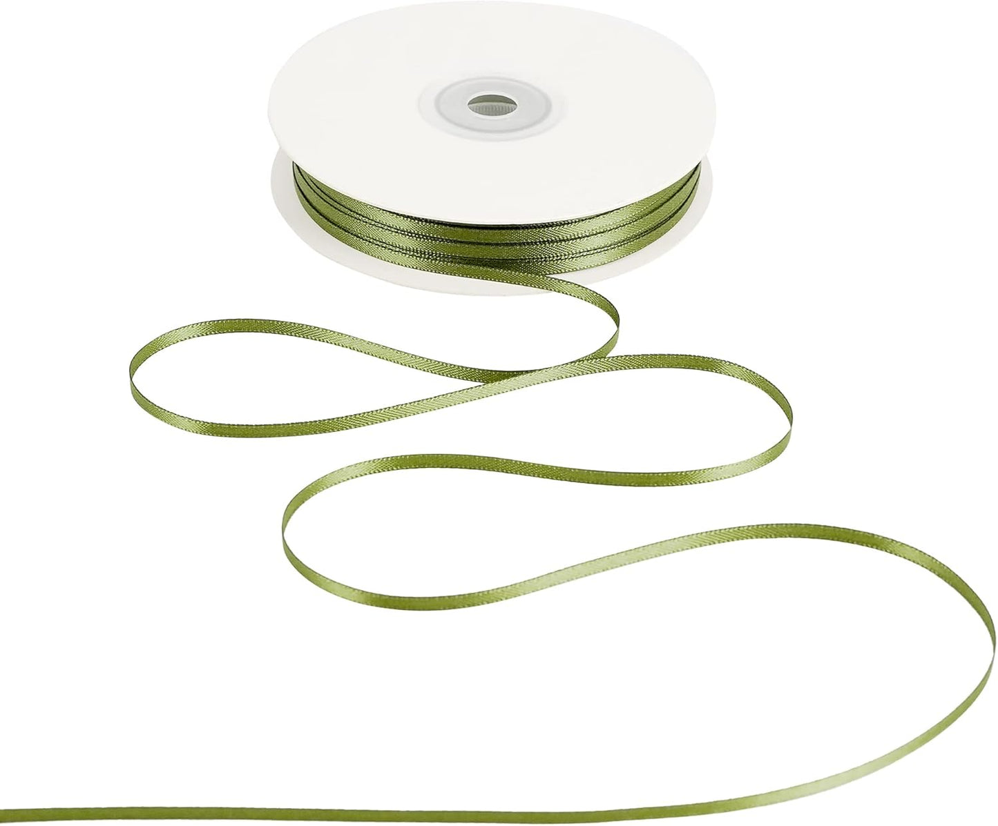 HUIHUANG 1/8 inch Moss Green Ribbon Solid Color Thin Satin Ribbon 100 Yards Double Faced Thin Crafts Ribbon for Hanging Gift Tags Invitation Card DIY Crafts Gift Wrapping Bows Bouquet Decoration