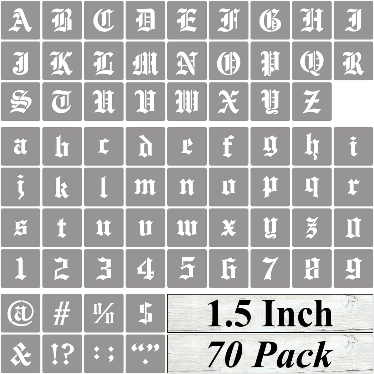 1.5 Inch Alphabet Letter Stencils for Painting - 70 Pack Old English Letter Stencil Templates with Numbers and Signs for Painting on Wood, Reusable Letter Stencils for Chalkboard Wood Signs & Wall Art