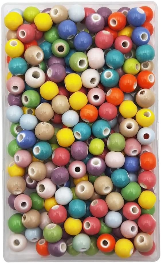 INSPIRELLE 180 Pieces Porcelain Beads Chinese Round Ceramic Beads 8mm for Handmade Jewelry Making Bracelets Necklace Making, Candy