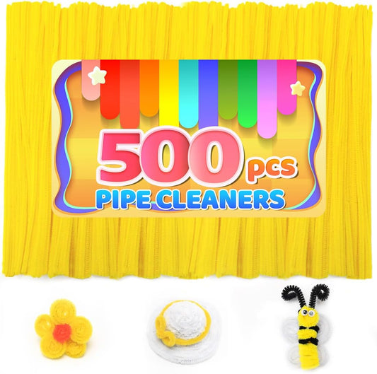Iooleem 500pcs Yellow Pipe Cleaners, Chenille Stems, Pipe Cleaners for Crafts, Pipe Cleaner Crafts, Art and Craft Supplies.