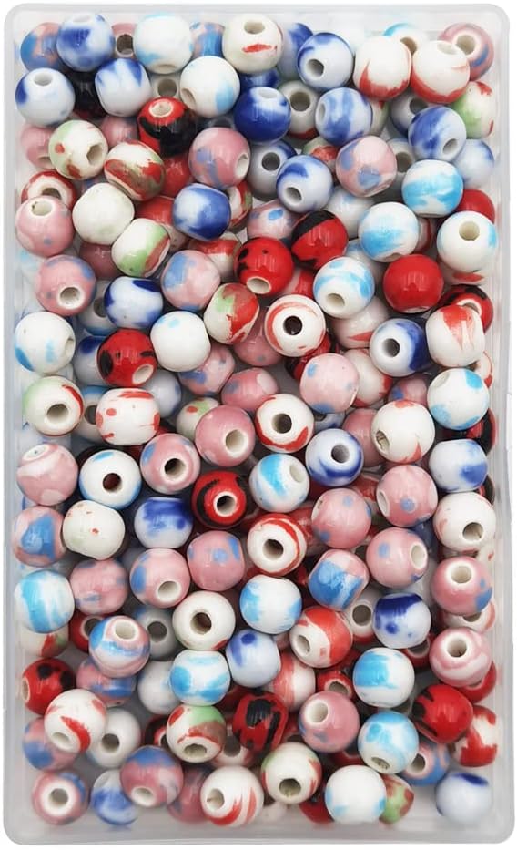 INSPIRELLE 180 Pieces Porcelain Beads Chinese Round Ceramic Beads 8mm for Handmade Jewelry Making Bracelets Necklace Making, Water-Ink